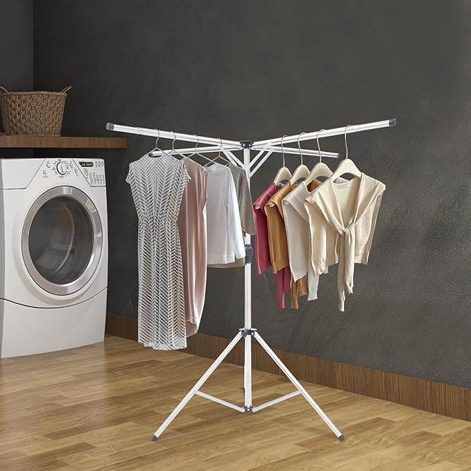 Foldable Clothes Drying Rack, X-Shaped Adjustable Laundry Rack with Hooks, Stainless Steel Drying Rack for Indoor Outdoor Use, Height 37.4-70.87 Inches