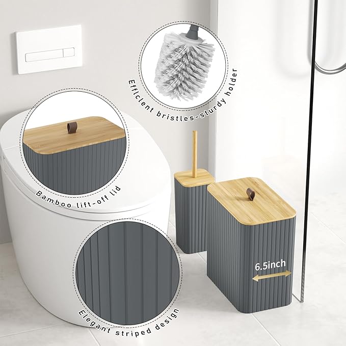 Bathroom Accessory Set - Grey Bathroom Set, 12PC Bathroom Accessories Set, Grey Bathroom Accessories Set, Mini Trash Can, Toilet Brush, Trash Can & Soap Dispenser