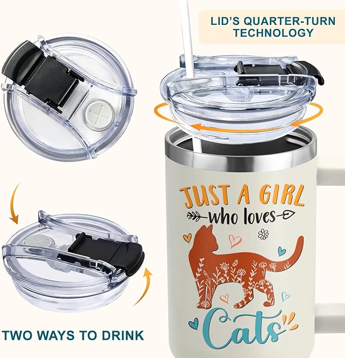Cat Gifts for Girls, Cat Lover Gifts for Women, Pet Mom Gift for Women, 40 oz Tumbler with Lid and Straw for Birthday, Mothers Day, Christmas