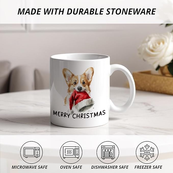 Christmas Corgi Mug, Corgi Lovers Gifts for Women Men Coffee Cups Ceramic, Dog Lovers Mom Dad Owner Gifts, Merry Christmas Dog Coffee Mug Cup for Women Men