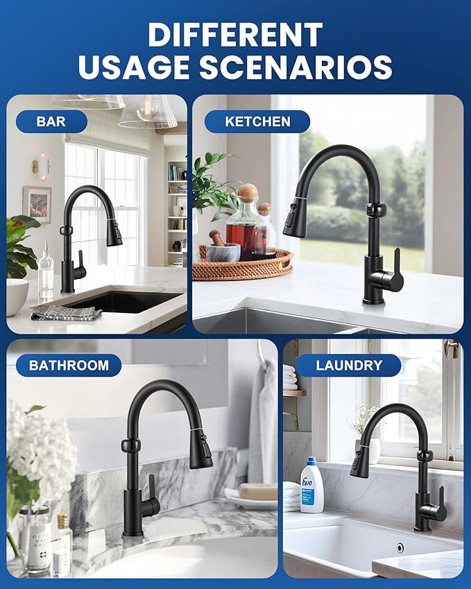 Touchless Kitchen Faucet Motion Sensor - Activated Smart Hands Free Kitchen Faucets with Pull Down Sprayer Single Handle Kitchen Sink Faucet,Matte Black