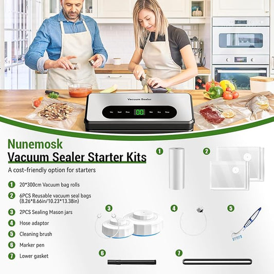 Vacuum Sealer for Food, Food Saver Vacuum Sealer Machine, Powerful Suction, Build-in Cutter, UV Compact Food Sealer, Dry&Wet Modes, Vacuum Sealer Kit with Bag Roll&Mason Jars&Reusable Vacuum Seal Bags