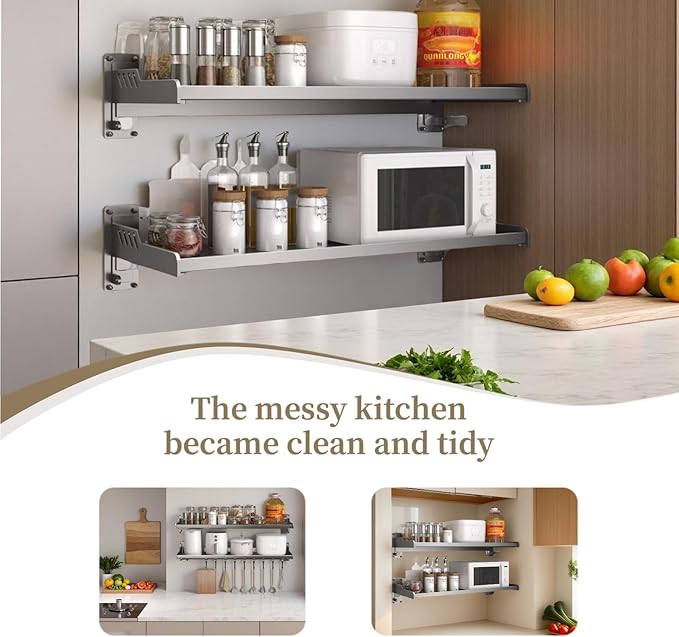 Wall-Mounted Kitchen Organizer – Microwave Spice Rack, Heavy-Duty & Easy Setup (Small)