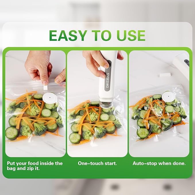 Handheld Vacuum Sealer & Food Saver with 30 Reusable Bags – Keeps Food Fresh 6X Longer | One-Touch Seal & USB Rechargeable | Leak-Proof for Meat, Meal Prep & Travel | Compact Food Preservation System