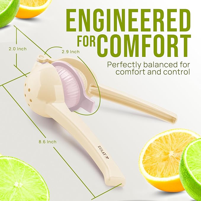 Zulay Kitchen Metal 2-in-1 Lemon Squeezer - Sturdy Max Extraction Hand Juicer Lemon Squeezer Gets Every Last Drop - Easy to Clean Manual Citrus Juicer - Easy-Use Lemon Juicer Squeezer - Cream/Purple