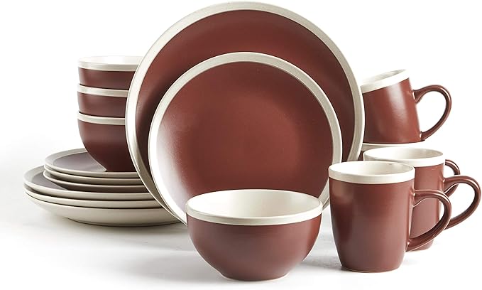 Rock Ridge Speckled Stoneware Dinnerware Set (16pc Set, Brown and Ivory)