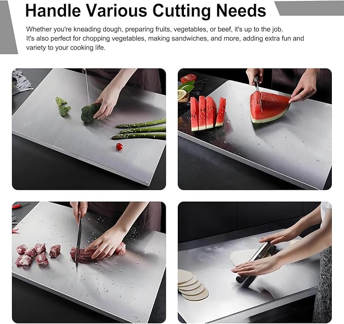 304 Stainless Steel Cutting Board – Stainless Steel Kitchen Chopping Boards Non-Slip, Dishwasher Safe – Ideal for Meat, Vegetables, Fruits, Bread & Baking – Commercial & Home Use (15.7 * 11.8in)
