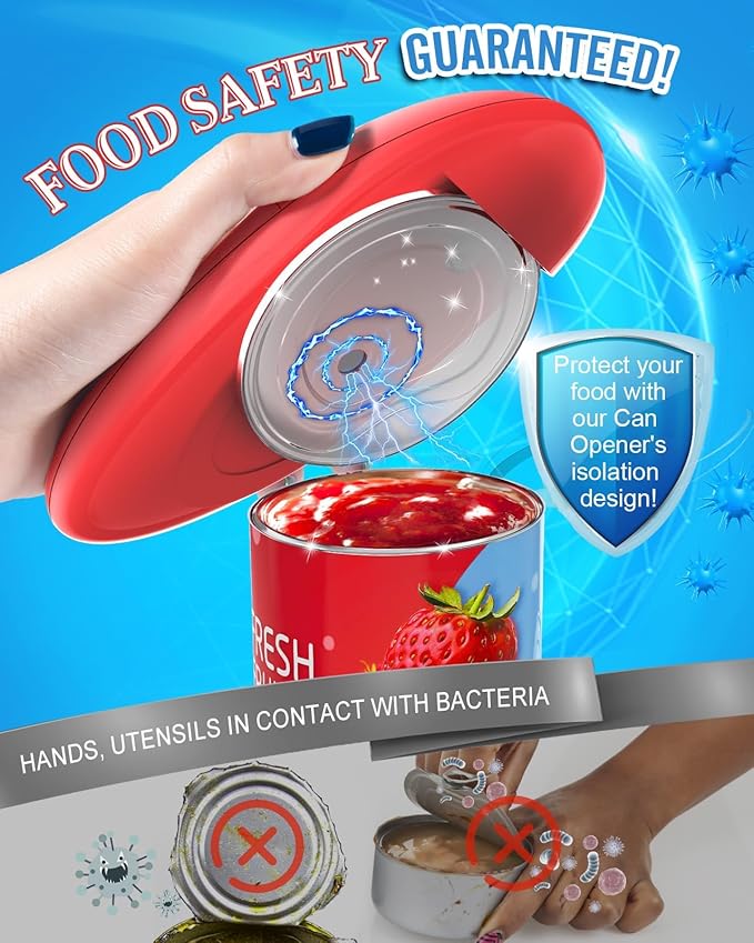 Electric Can Opener Easily Open All Can Sizes with Fast Speed & Smooth Edge, Food-Safe and Battery Operated Can Openers for Kitchen, Automatic Can Opener Hands Free for Weak Hands, Seniors (Red)