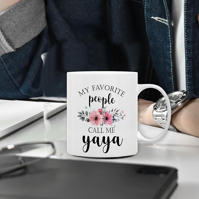 QASHWEY Yaya Coffee Mug, Yaya Gifts for Grandma, YayaGifts from Grandkids, Grandma Coffee Mug, Mothers Day Mug Tea Cup Gifts for Yaya, My Favorite People Call Me YayaCoffee Cups Ceramic 11oz