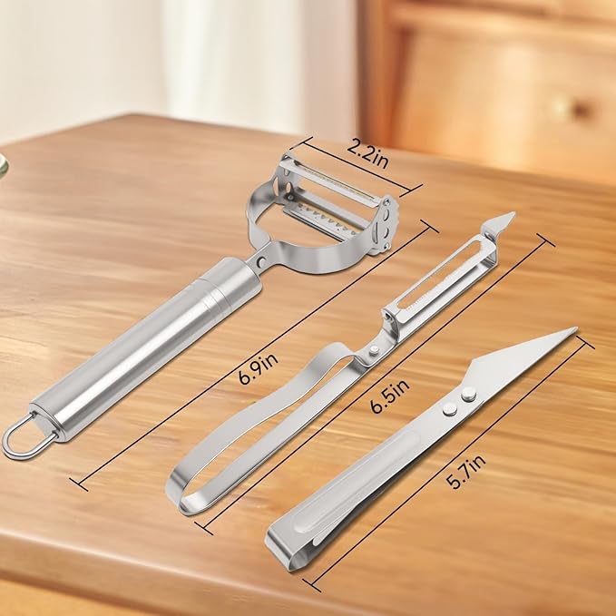 3-in-1 Vegetable Peeler - Ultra Sharp Slicer, Grater & Peeler with Ergonomic Design Grip for Effortless Peeling, Slicing and Grating for Fruit, Potatoes, Carrots, Apples