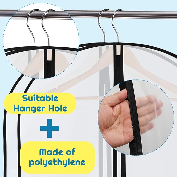 Amylove 20 Pcs 72/60/40 Inch Clear Garment Bags for Hanging Clothes, Dress, Gown, Coat & Suit Storage Bags with Zipper - Dustproof Cover for Closet Clothes Storage Travel(24 x 60 Inch)