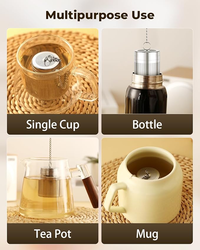 House Again Tea Strainers for Loose Tea, Extra Fine Mesh Tea Infuser, Updated Slim Threaded Lid & 304 Stainless Steel, Tea Ball Filter Bags Diffusers, Loose Leaf Tea Steeper for Brew Spices