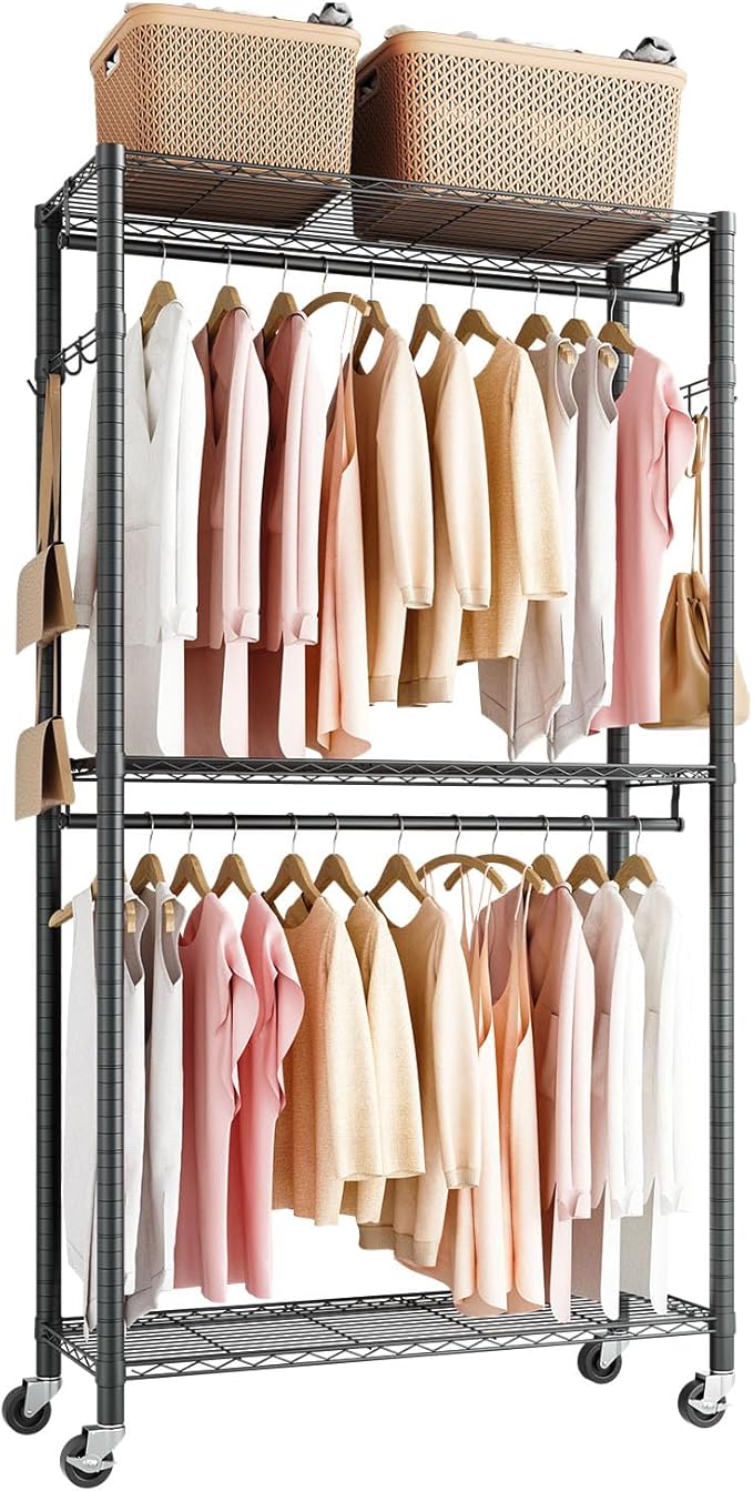 VEVOR Clothing Garment Rack, Heavy Duty Closet Wardrobe, Adjustable Tiers Clothes Racks with Steel Frame, for Bedroom, Clothing Store, Hallway