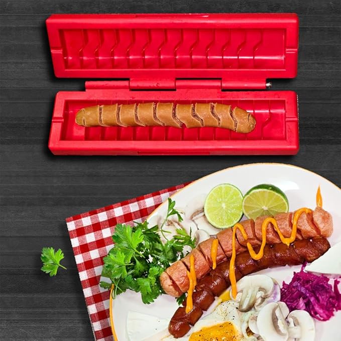 Hotdog Twister and Spiralizer + Bonus Skewers – Durable Food-Grade Plastic for Perfect Spiral Cuts – Great for Grilling by: Air Fryer, Oven & Microwave – Kitchen & Outdoor BBQ Tool