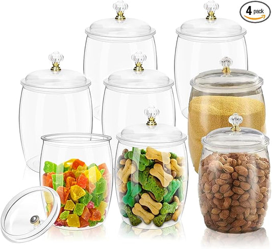 8 Pack 64 Oz Plastic Candy Jar with Lids, Airtight Clear Cookie Storage Containers, Leakproof Apothecary Style Kitchen Organization for Home, Wedding, Pantry & Bathroom Decor