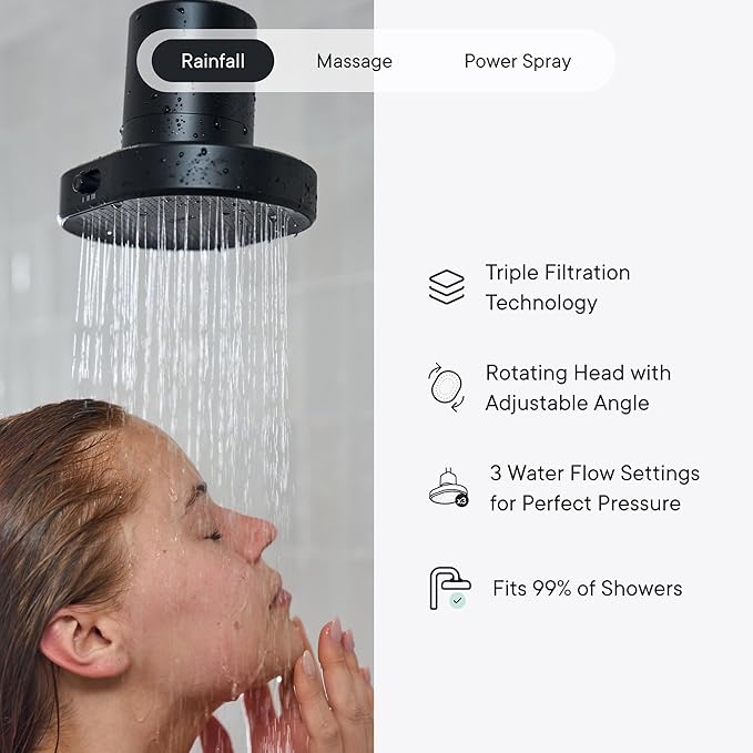 Qure Shower Filter Head for Hard Water, healthier Hair, Skin & Nails, Reduces 99% Chlorine, High Pressure Showerhead, Improve your Beauty and Skincare Routine, Dermatologist-approved - White