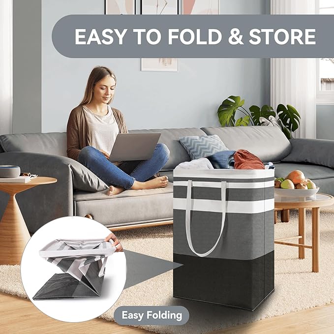 75L Large Laundry Basket (3-Pack) – Collapsible, Freestanding Clothes Hamper with Handles – Waterproof Storage Organizer for Laundry, Toys & Clothes – Space-Saving Gradient Gray