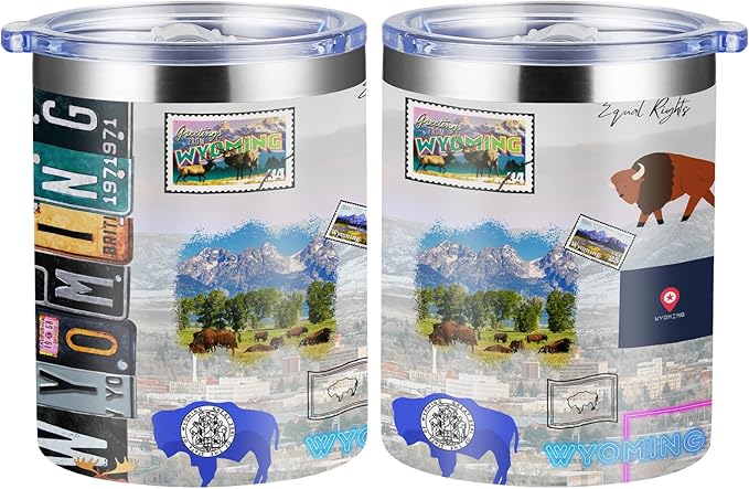 12oz Coffee Mug Wyoming State Insulated Coffee Cups, United States Map Travel Mug Landmark, Birthday Gifts Cute Mugs with Lid and Straw Gifts for Mom