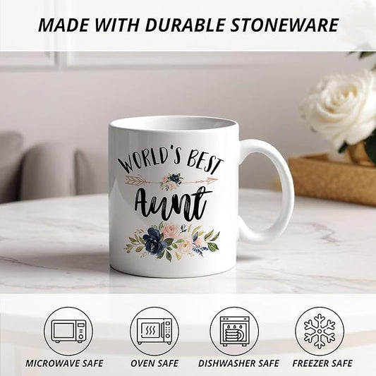 Aunt Mug - Ceramic Coffee Cup, World's Best Aunt Gift for Christmas