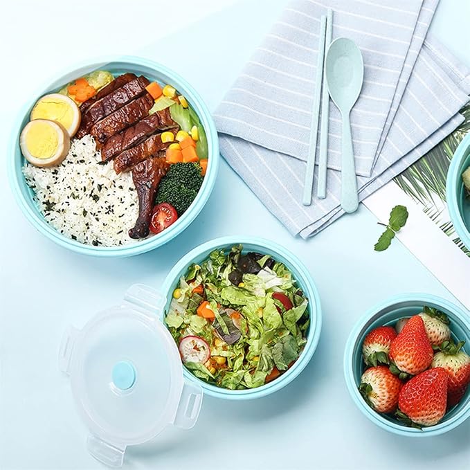 Collapsible Bowls For Camping, Set of 4 Silicone Food Storage Containers with Lids, Rv storage and organization, Rv Kitchen Accessories, BPA Free, Microwavable, Freezer, Dishwasher Safe (Round-Blue)