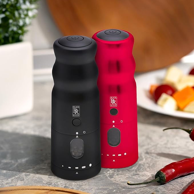 BLACK RAIN Pepper Mill Grinder, Adjustable Coarseness, Rechargeable Pepper Grinder with LED Light, Heavy Duty Professional Grade Electric Peppercorn Grinder (Brushed Silver)