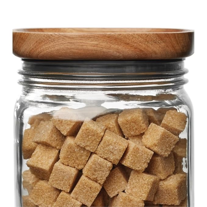 Ball Stack & Store Glass Mason Jars with Wooden Lid, Used for Pantry, Cookies, Flour, Cereal, Rice, Sugar, Tea, Coffee Beans, Spices, Square, 9.9-Cup (Pack of 2)