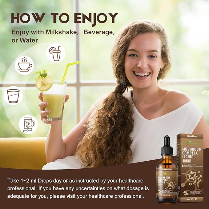 Vegan Immune Mushroom Tincture Supplement,7 in 1 Mushroom Extract Liquid Drops with Lion's Mane,Shiitake,King Trumpet,Turkey Tail,Reishi,Chaga & Cordyceps 2 fl oz (60 Servings)