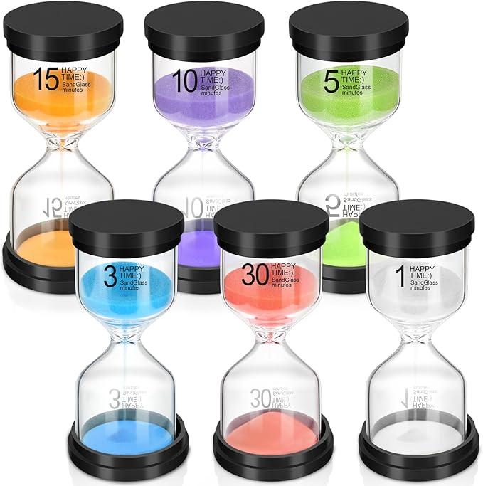 Sand Timer Set, 6 Colors Hourglass Sand Timers 1/3/5/10/15/30 Minutes Sandglass Timers Sand Clock Timer for Classroom Games Home Office Decor Cooking with Protective Cover, 6 Pack