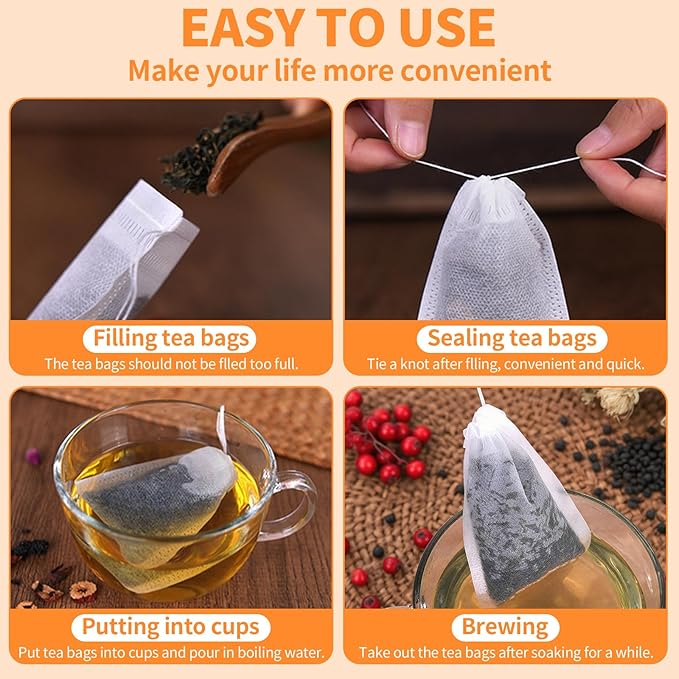 TamBee 8" x 10" Tea Bags Disposable Bag Reusable Tea Bags for Loose Tea Empty Drawstring Seal String Bag Non Woven for Coffee Cook Bath Desiccant 100 Pcs