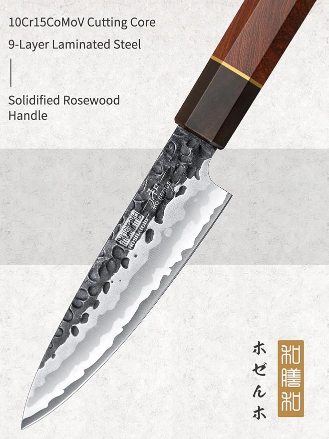 HOSHANHO Paring Knife 3.75 Inch Peeling knife, Razor Sharp Japanese High Carbon Steel Small Kitchen Knife, Hand Forged Fruit Knives for Peeling & Coring with Ergonomic Handle