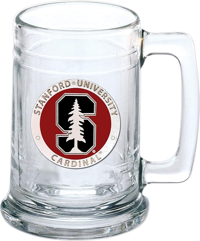 Heritage Pewter Stanford Beer Stein Glass | 15 Ounce German-Style Beer Glass | Intricately Crafted Metal Pewter Alma Mater Inlay