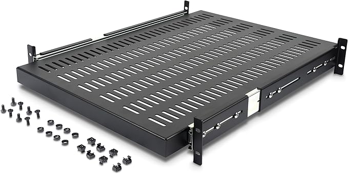 StarTech.com 2U Sliding Server Rack Mount Shelf - 20 to 30in Adjustable Mounting Depth - Vented - 50lb - Heavy Duty Universal 19” Rack Shelf for Equipment Rack - 24in Deep (UNISLDSHF19)