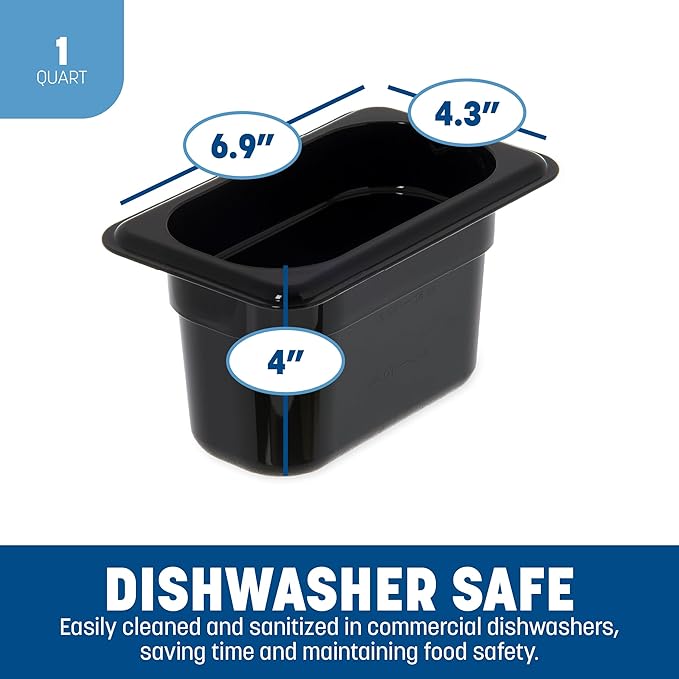 Carlisle FoodService Products Storplus Food Pan, Food Storage Container with Spoonable Corners for Catering, Buffets, Restaurants, Polycarbonate (Pc), 1/9 Size 4 Inches Deep, Black