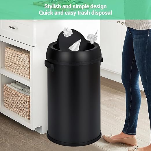 Garvee 17 gal/65 L Trash Can, Fingerprint-Proof Stainless Steel Swing Top Garbage Can, Heavy Duty Commercial Round Trash Bin with Swing Lid for Restaurant, Home, Office, Black