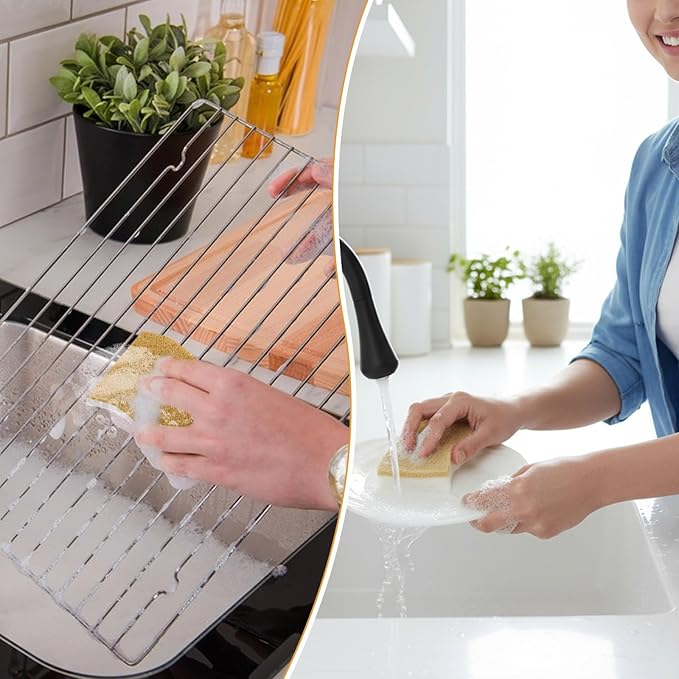 36PCS Natural Kitchen Sponges, Compostable Cellulose Scrubber Sponge, Eco Friendly Coconut Scrubber Dish Sponges for Pots Pans Cleaning, Household Cleaning Sponge for Dishes