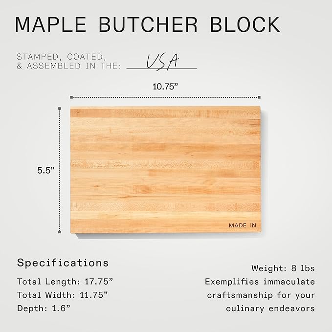 Made In Cookware - Butcher Block - Maple Wood - Thick Charcuterie Board with Side Handles - 17.75x11.75"