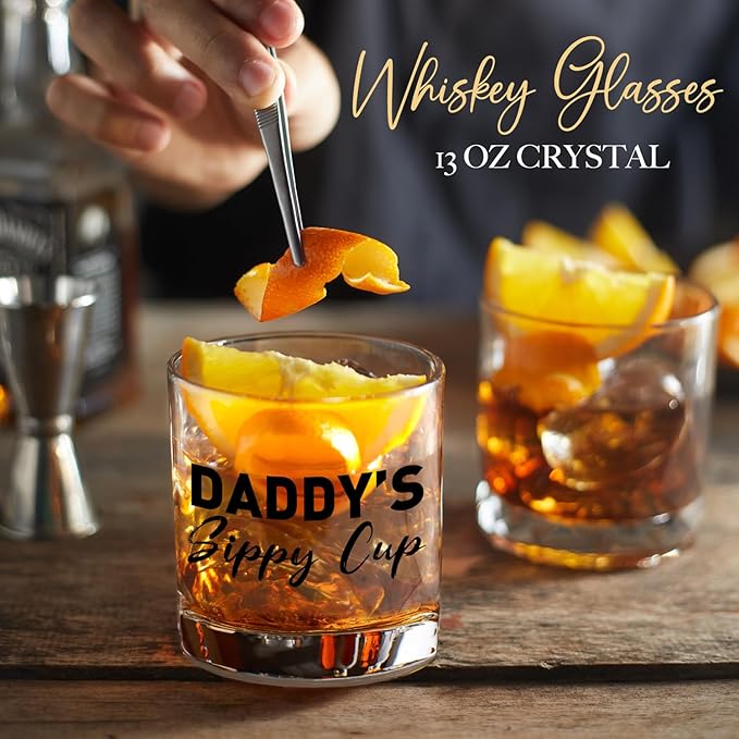 Mommy Daddy's Sippy Glass Cup for New Mom, Dad, Funny unique Gifts for Parents, Stemless Wine Glass and Whiskey Glass Gifts for Couples,Parents,Women,Men,Mom,Dad