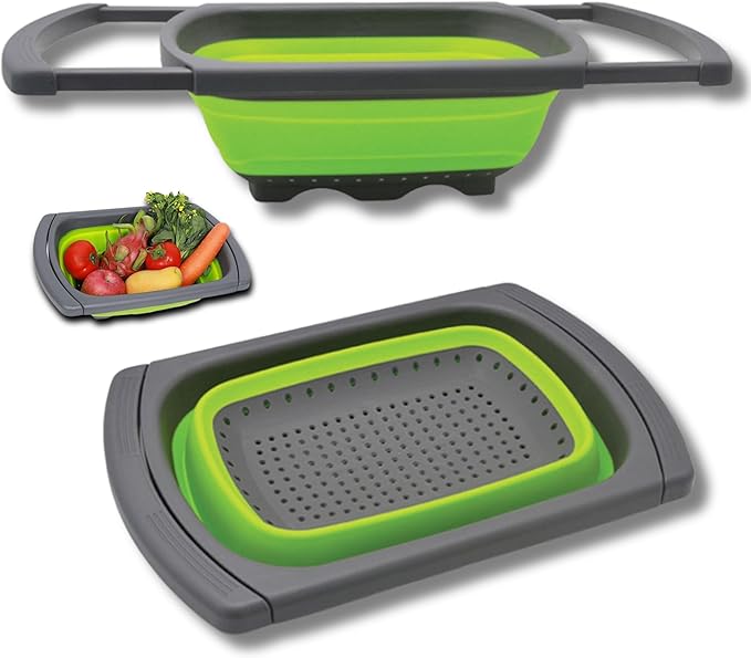 Collapsible Colander Set,Premium Food Grade Silicone Folding Strainers with Handles Space Saving Colanders for Draining Pasta,Vegetables & Fruits,Ideal for Kitchen & Travel (1pc)