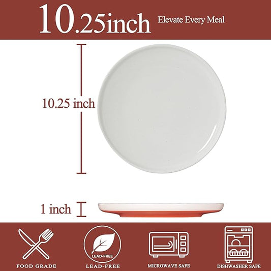 10.25-Inch Dinner Plates Set of 4, Dual Glaze Stoneware Plates, Microwave and Dishwasher Safe, Ceramic Plates for Everyday Dining, Stardust Glaze White