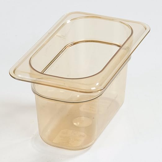 Carlisle FoodService Products StorPlus High-Heat 1/9-Size Food Pan, 4 Deep Food Storage Container with 1 Quart Capacity, High Heat Plastic, 1/9 Size, Amber, (Pack of 6)