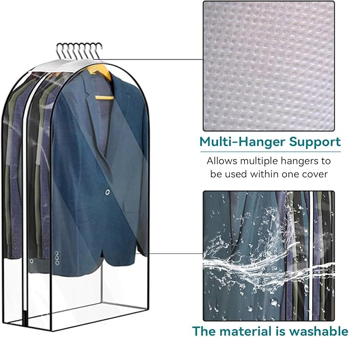 10” Gusseted Clear Garment Bags, 40” Hanging Suit Bags for Closet Storage - Protect Clothes, Suits, Coats, Dresses - 3 Pack (40 inch)