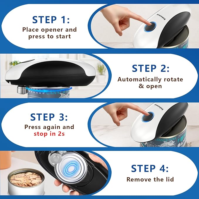 Rechargeable Electric Can Opener for Seniors, Hands Free Safety Automatic Can Opener with Smooth Edge for Left Handed and Arthritic Users, Fits Most Kitchen Cans and the Ideal Gift