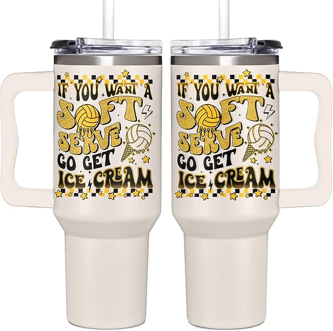 Volleyball Gifts for Teen Girls, Women, Coaches, Moms - Volleyball 40oz Tumbler with Handle and Straw – Volleyball Team Gifts - Birthday, Christmas, Mother's Day Gift Idea for Volleyball Lovers