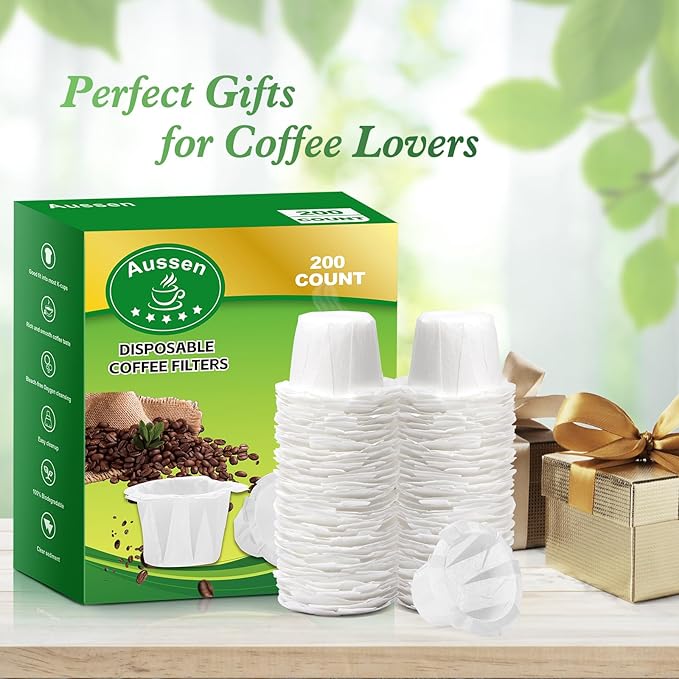 Aussen Disposable Coffee Paper Filters Replacement Kerig Filter Fit All Keurig Single Serve Filter Brands Compatible with Reusable Single Serve Pods Keurig Coffee Maker (White, 200pcs)