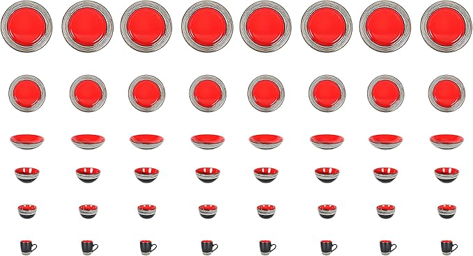 48 Piece Dinnerware Set, Ceramic Plates and Bowls Sets for 8, Microwave and Dishwasher Safe, Handcrafted Tree Bark Series Dish Set, Strawberry/Red