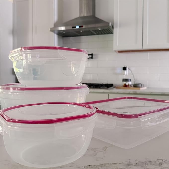 Sterilite Ultra-Seal 4.7 Qt Bowl, Large Airtight Food Storage Container, Latching Lid, Microwave and Dishwasher Safe, Clear With Red Gasket, 16-Pack