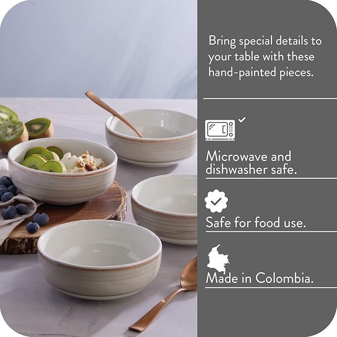 Corona 12–piece Rustic Aestethic Hand-Painted Versatile Ceramic Dinnerware Sets | Plates and Bowls | Service For 4 | Gray Caoba