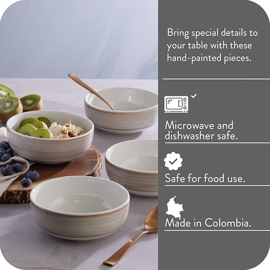 Corona 12–piece Rustic Aestethic Hand-Painted Versatile Ceramic Dinnerware Sets | Plates and Bowls | Service For 4 | Gray Caoba