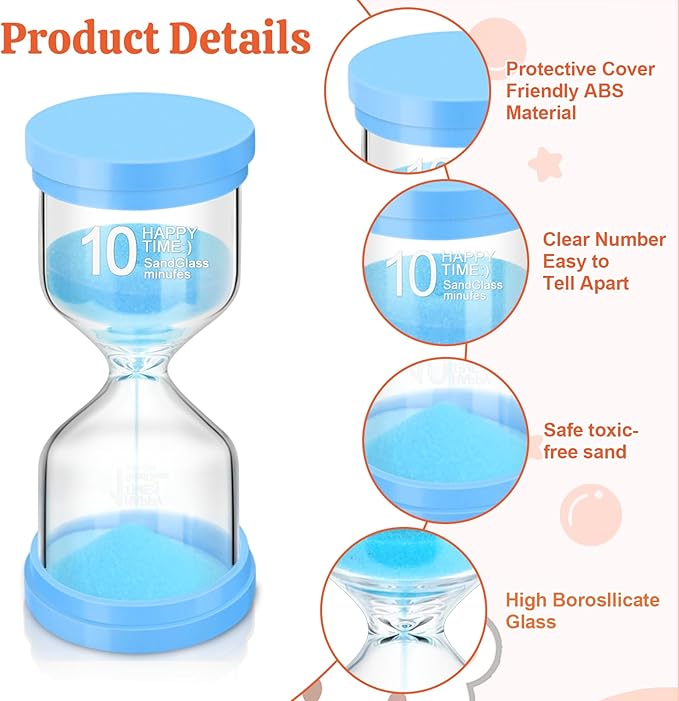 Sand Timer, 6 Colors Hourglass Sand Timers 1/3/5/10/15/30 Minutes Colorful Sandglass Timer Sand Clock Timer for Classroom Games Home Office Decor Cooking with Protective Cover, 6 Pack
