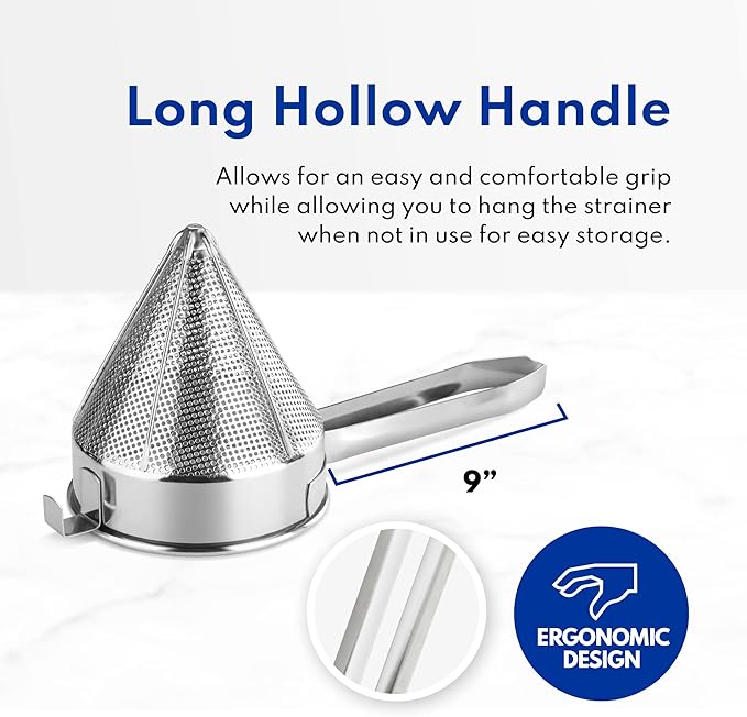 New Star Foodservice 34271 18/8 Stainless Steel China Cap Strainer, 9-Inch, Coarse Mesh